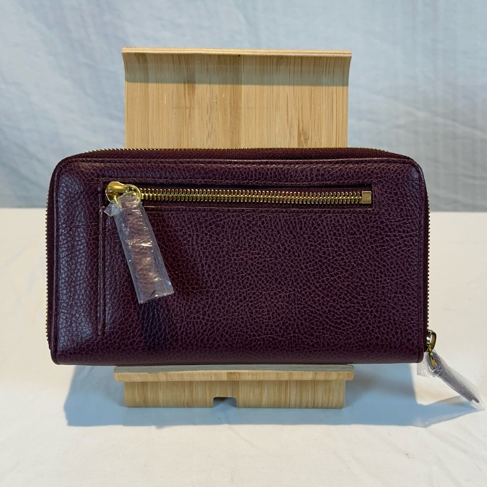 MARK & GRAHAM NWOT Wine Red Pebbled Leather Large Zip Around Wallet IPhone slot - Picture 5 of 16